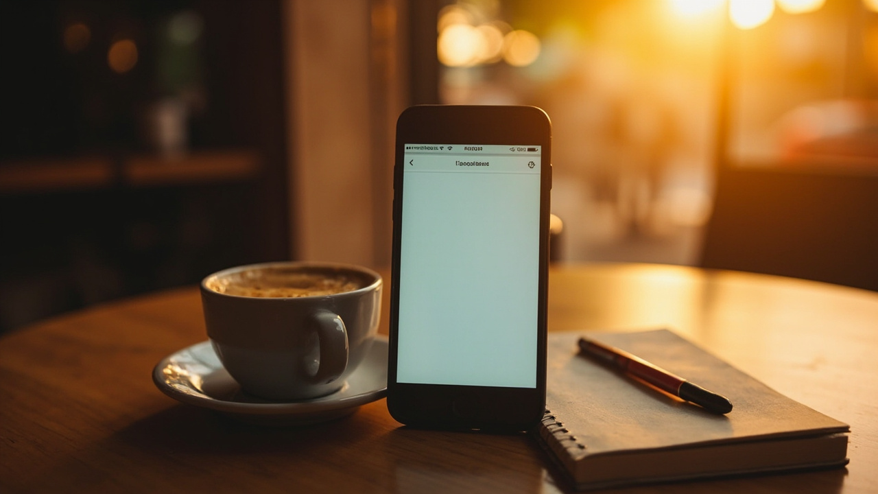 A mobile phone showing a clean business website, in a quiet cafe in Bandar Seri Begawan