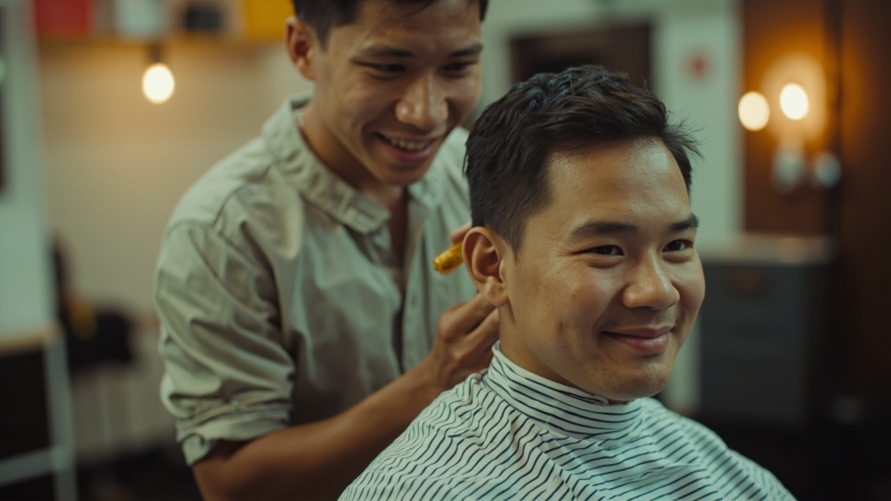 A young Bruneian salon owner cutting a clients hair